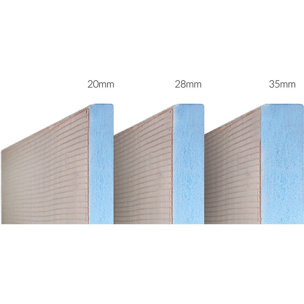 Cut sections of the Showerlay tray board showing the foam core and cement coating